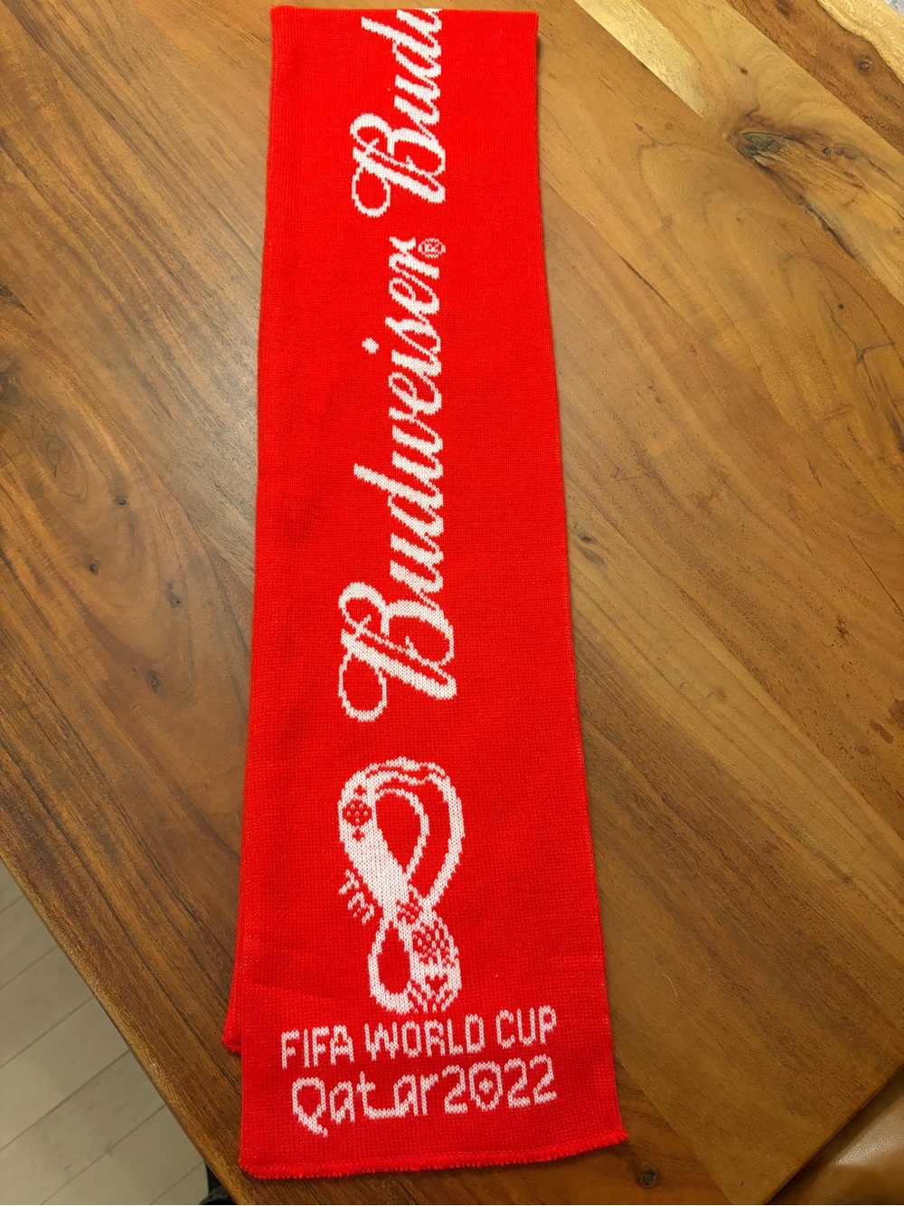 Budweiser Red and White FIFA World Cup Knit Scarf Qatar 2022